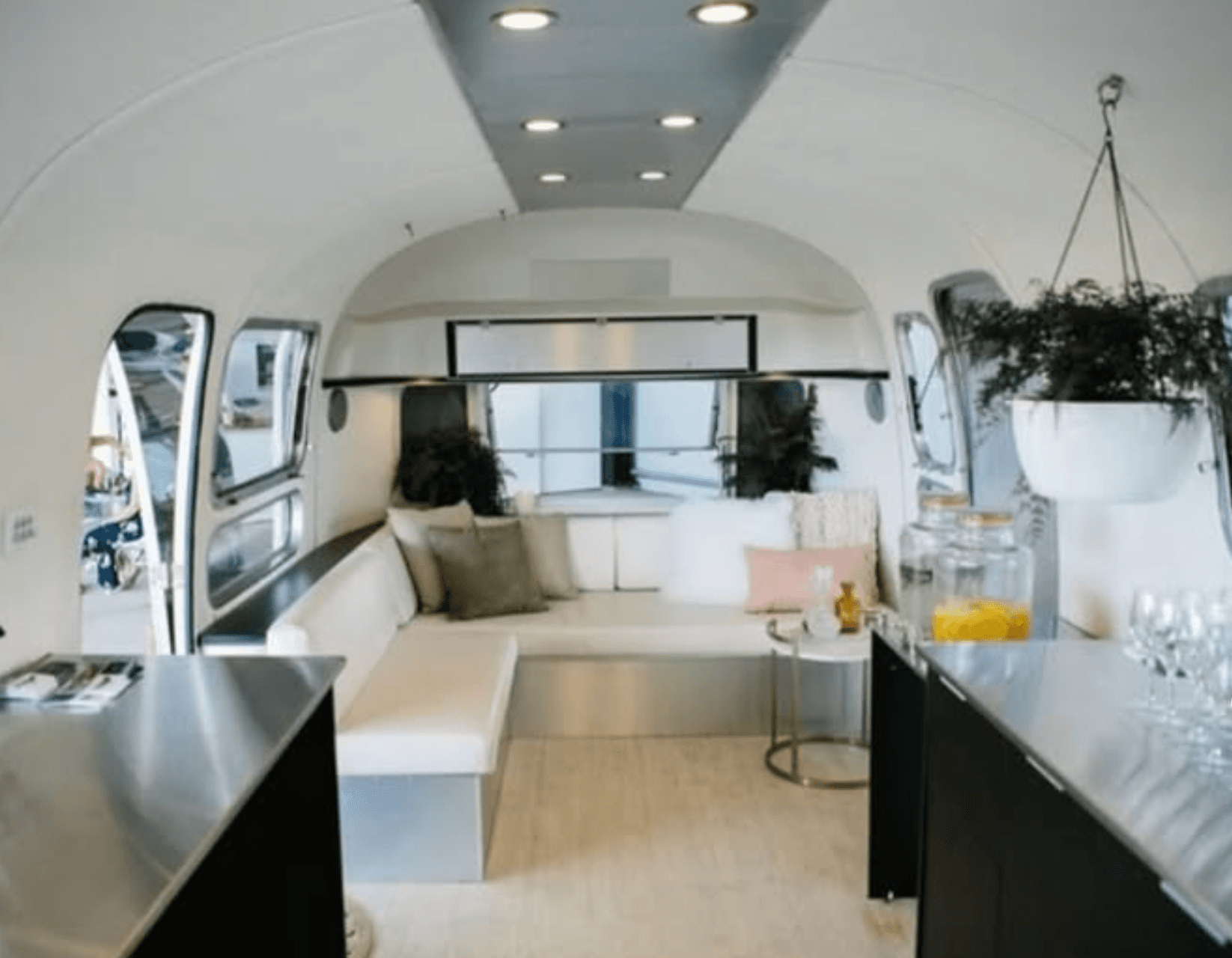 Lounge interior of the restored Airstream